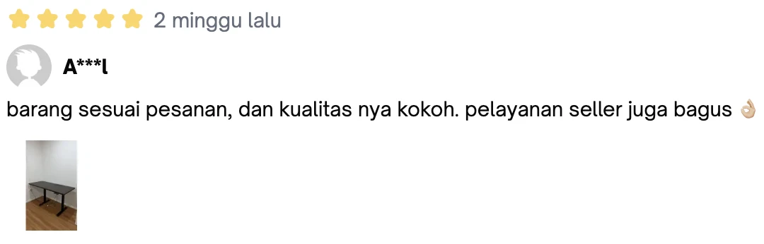 Ulasan bintang 5 dari A***l: “barang sesuai pesanan, dan kualitas nya kokoh. pelayanan seller juga bagus 👌🏼”